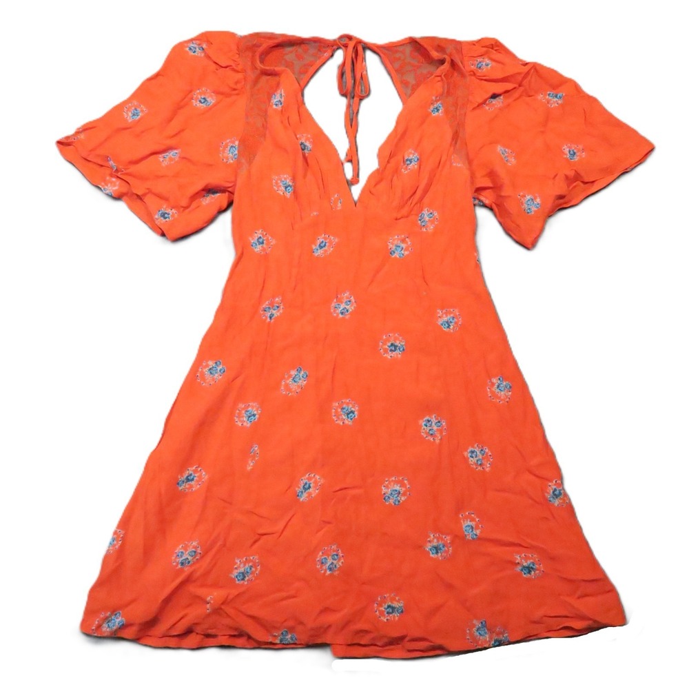 Free People Mockingbird Open Back Mini Dress 2 Floral V-neck Boho Festival